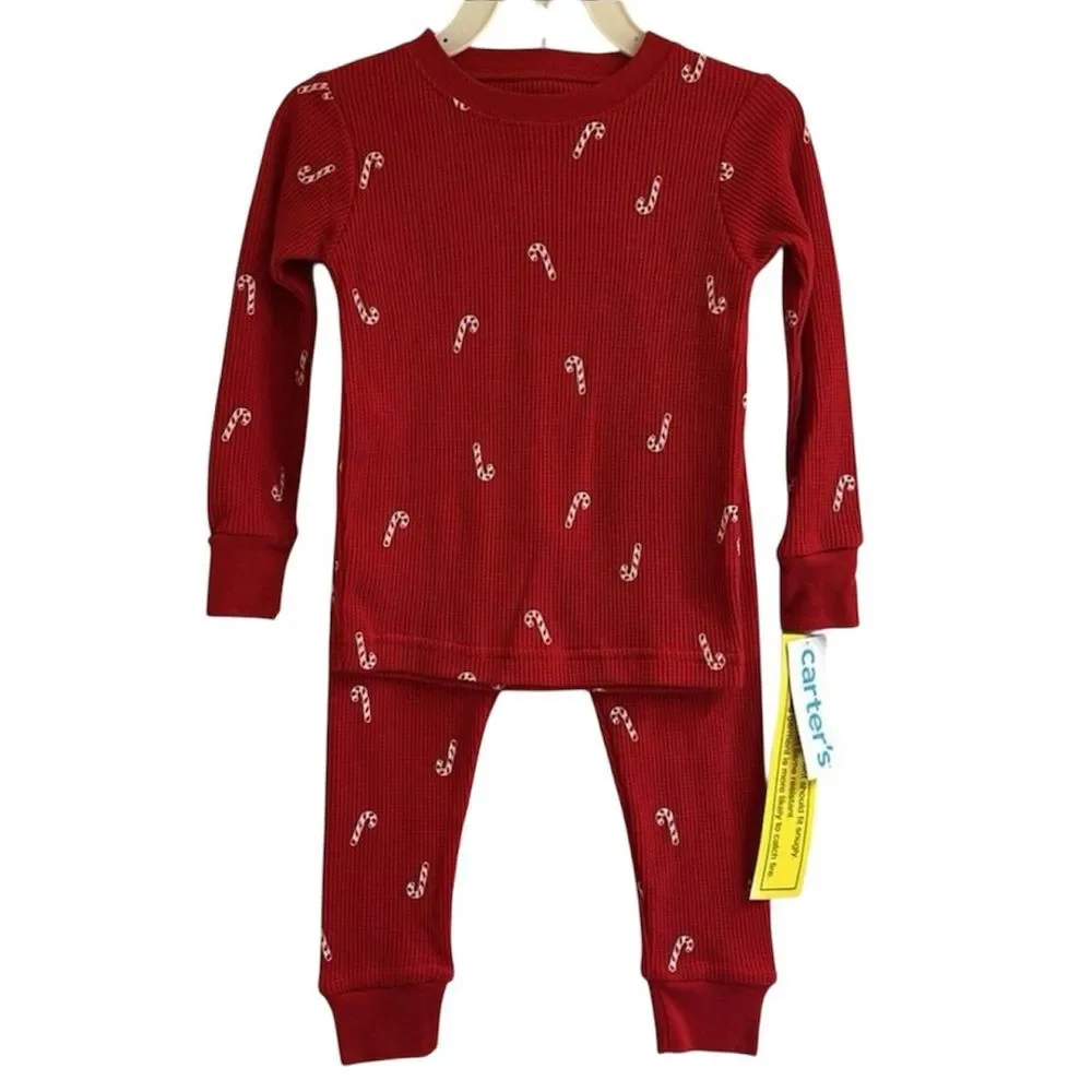 Carter’s Thermal Pajama Set NEW Red Candy Cane Christmas 2pc Set Size 24M